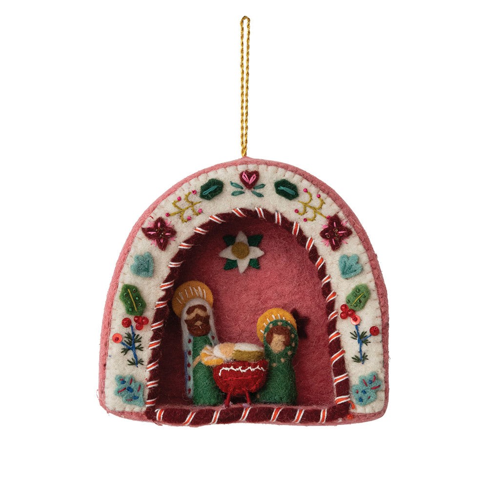 Handmade Wool & Felt Holy Family Nativity Ornament