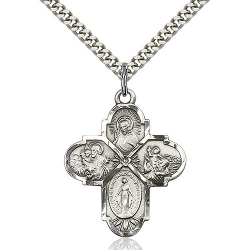 Sterling Silver 4-Way Pendant 1 1/4 X 1 Inch