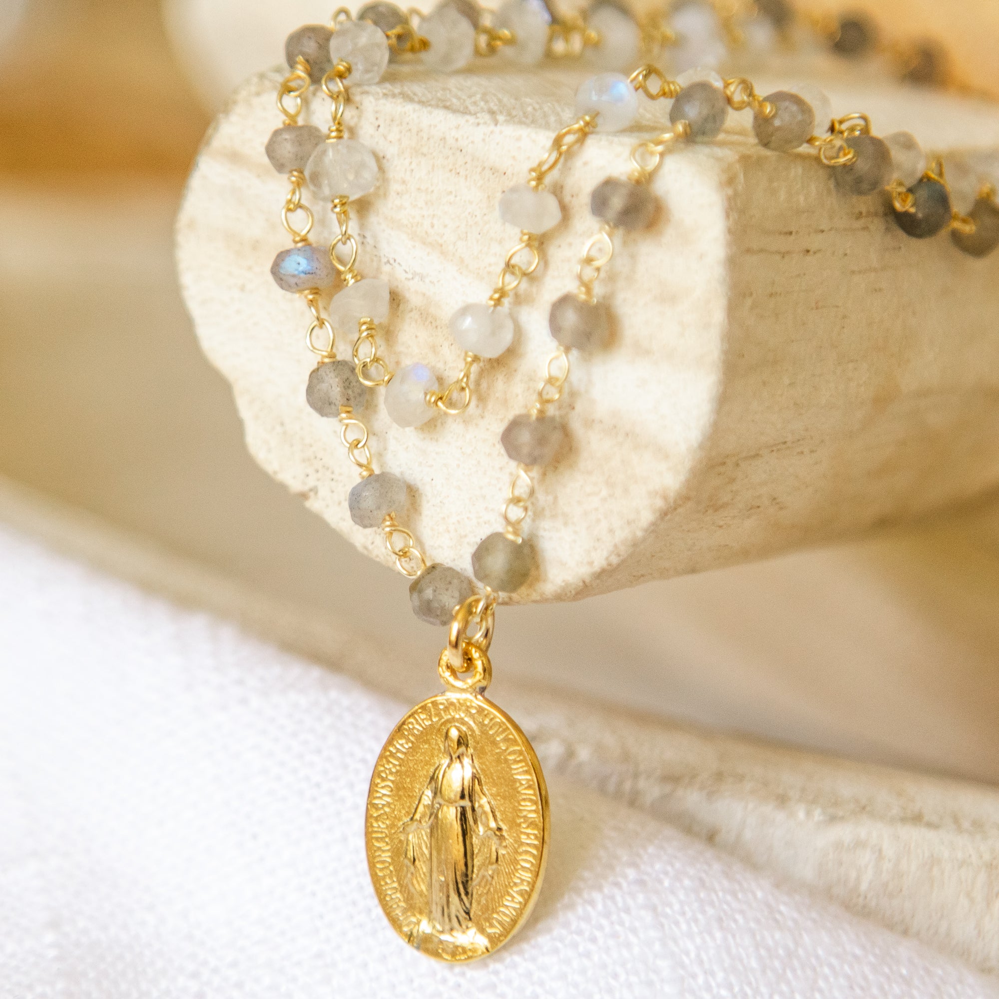 Blue and Gray Double Strand Marian Necklace