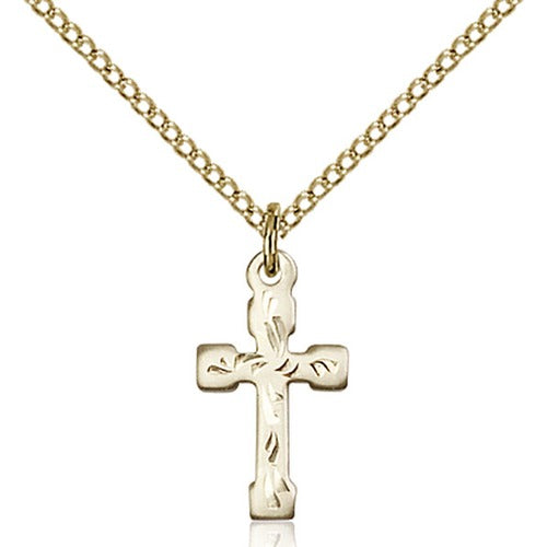 14 KT Gold Filled Diamond-Cut Cross Necklace - 18"