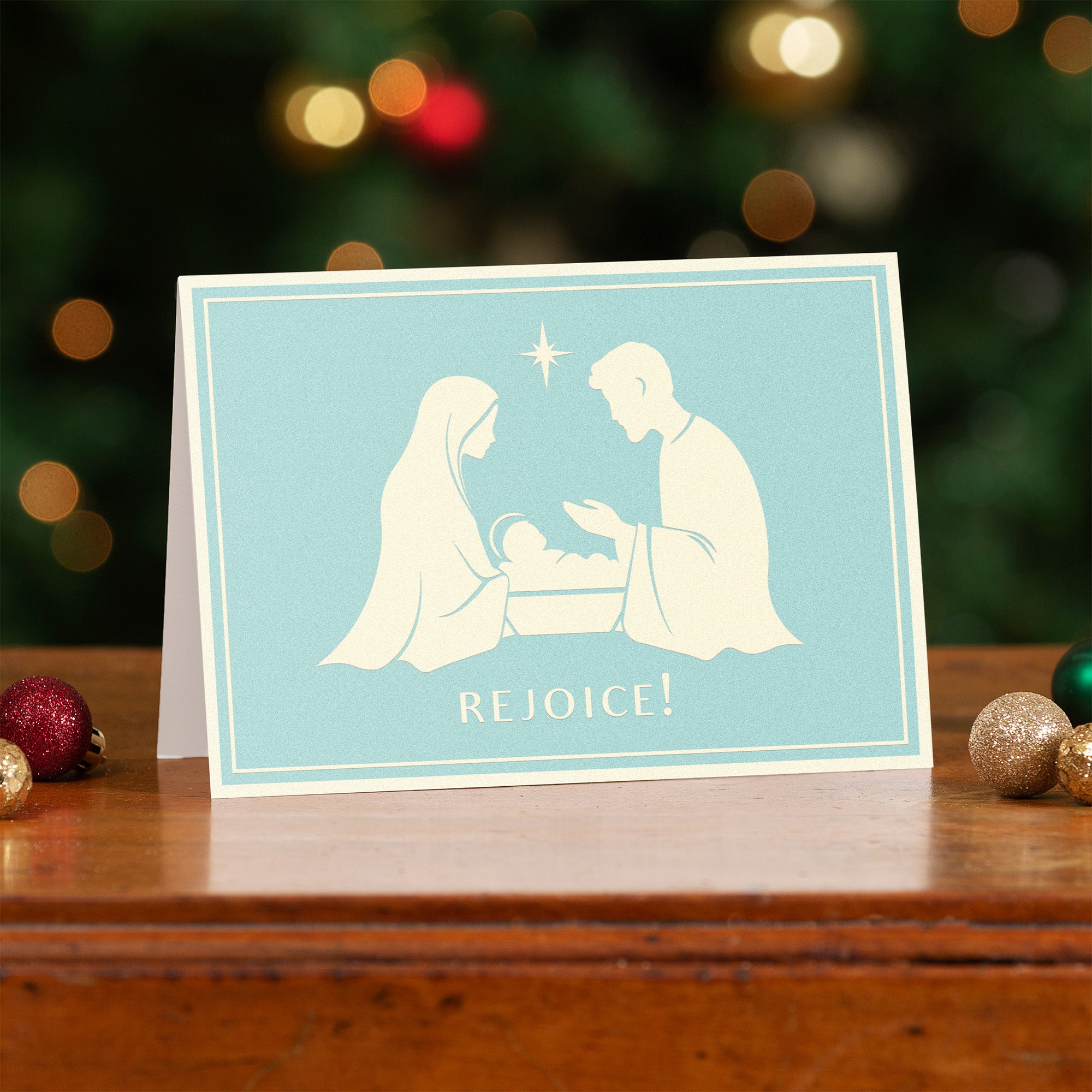 Ivory and Blue Holy Family Silhouette Christmas Cards - Set of 20
