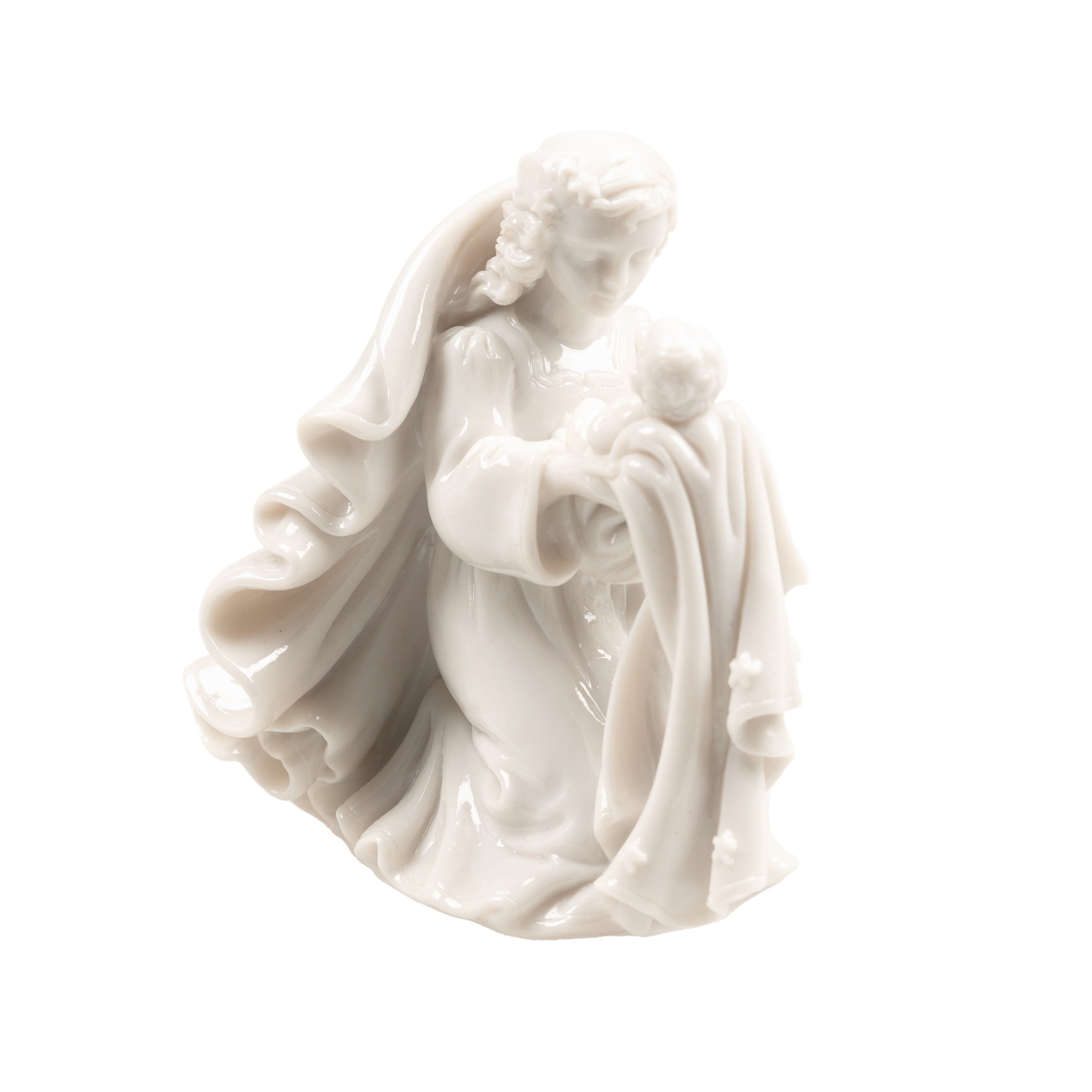 Italian Kneeling Madonna & Child Figurine in White - 4"