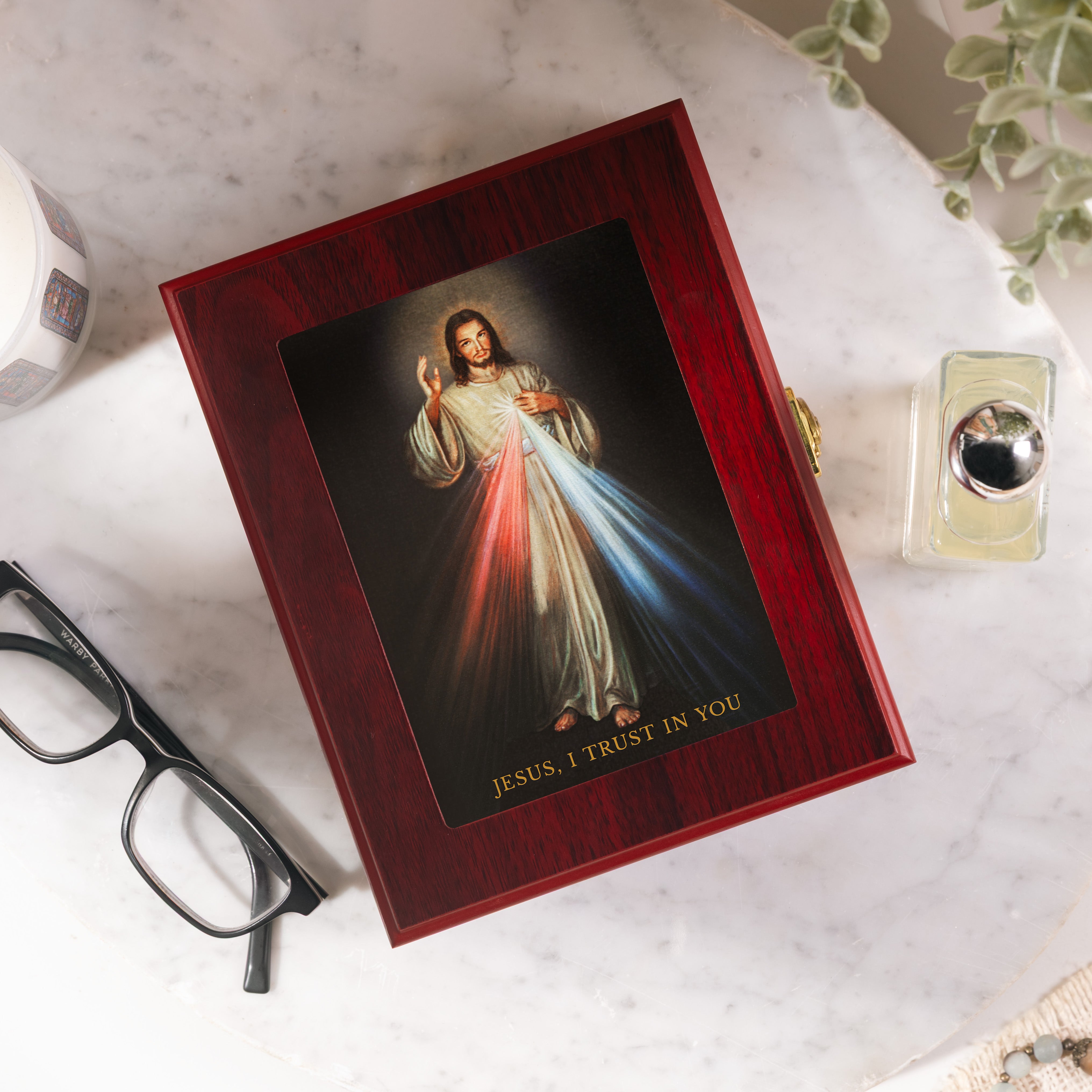 Divine Mercy Cherry Rosary Keepsake Box