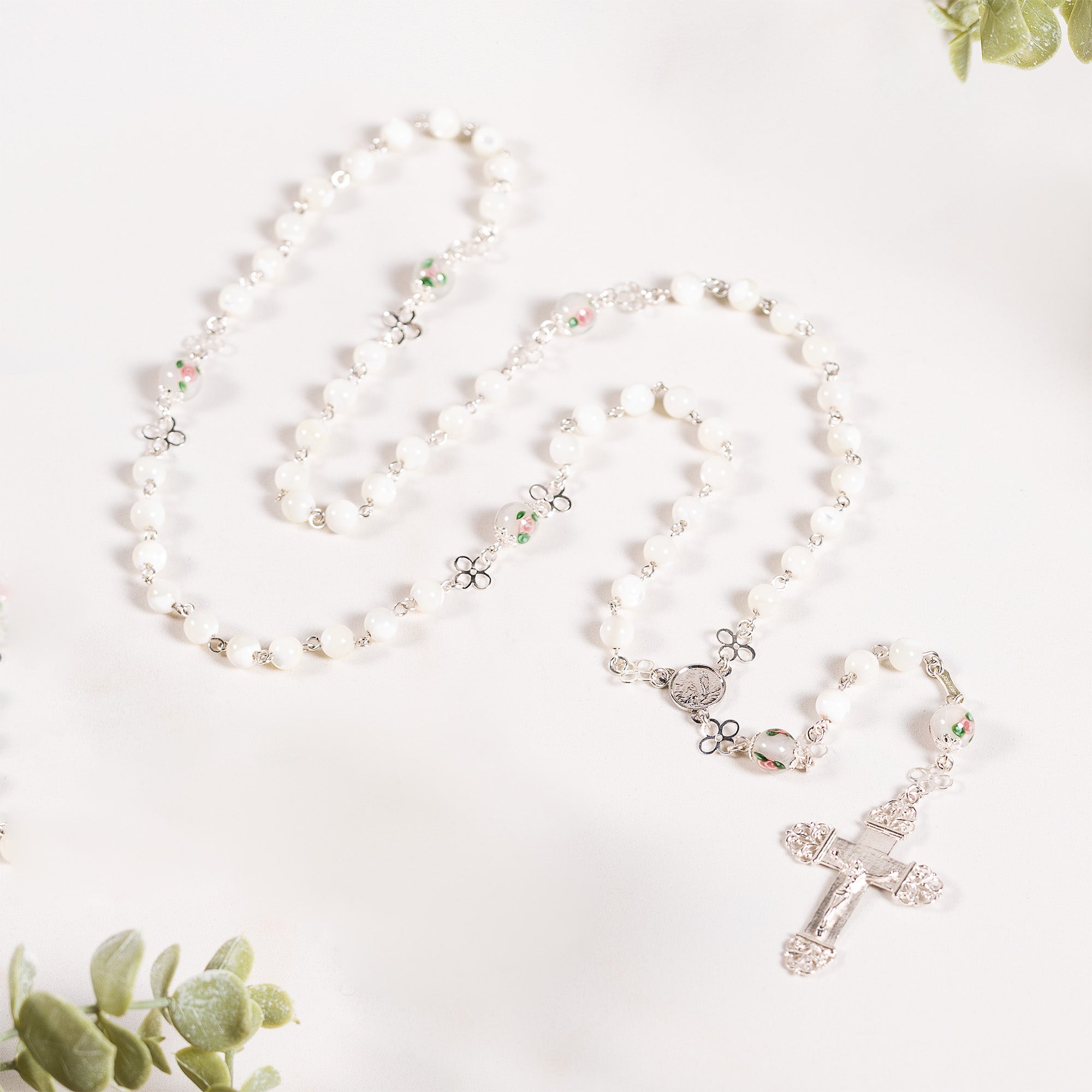 Italian Sterling Blown Glass Mother of Pearl Rosary