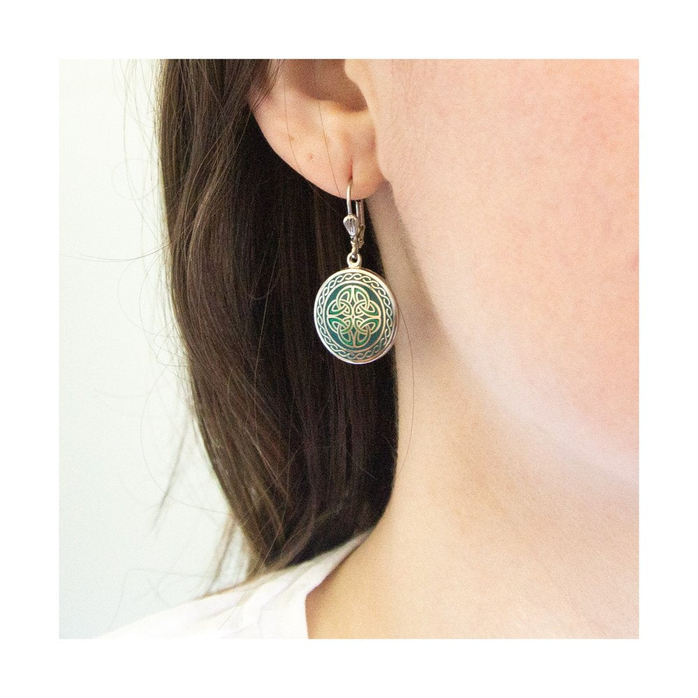 Book of Kells Green Trinity Knot Earrings
