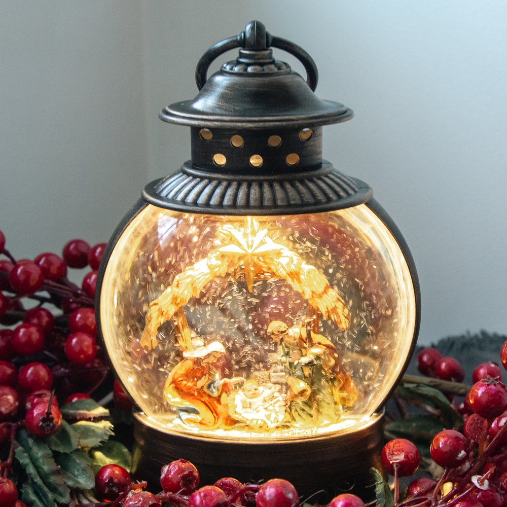 Holy Family Print Bronze Swirl LED Lantern