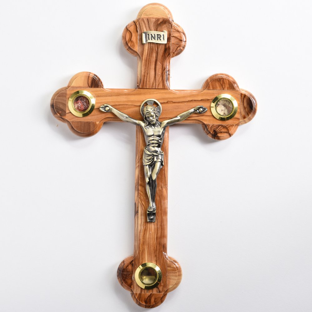 Olive Wood Crucifix with Holy Land Elements