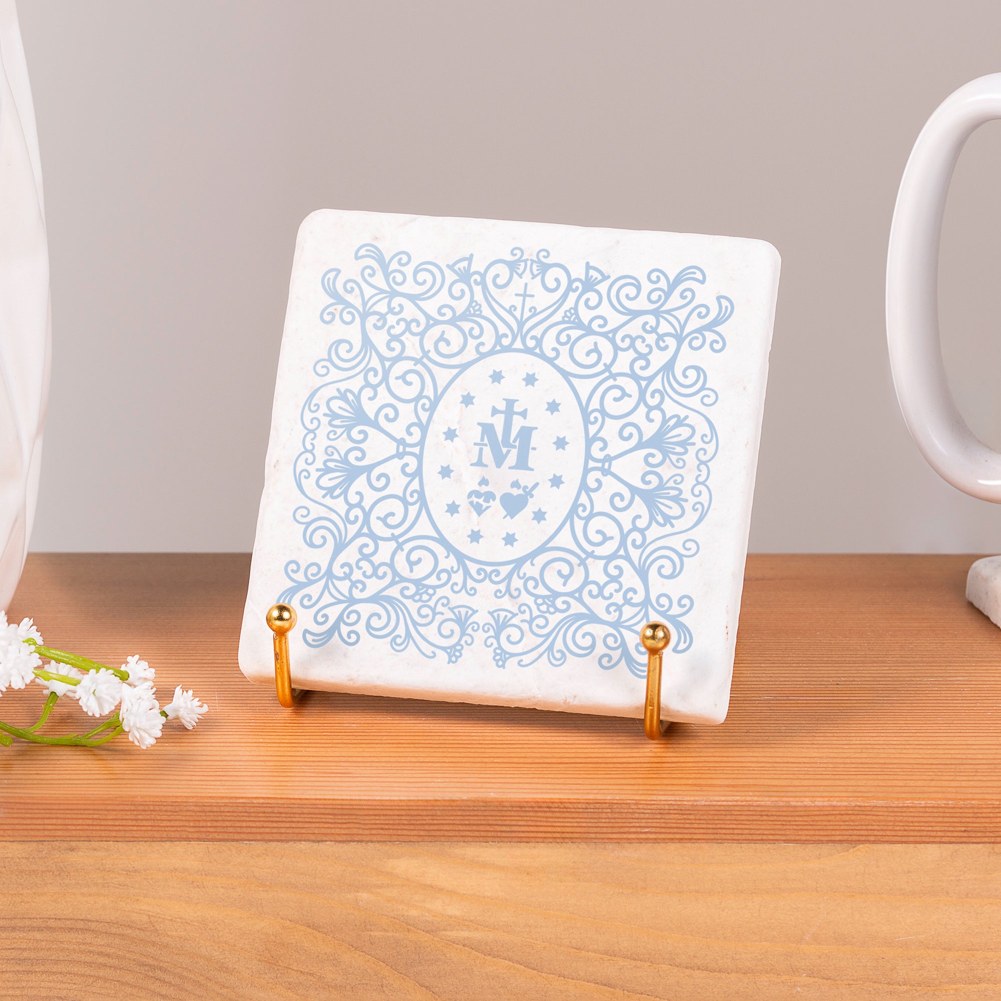 Miraculous Medal Filigree Stone Coaster
