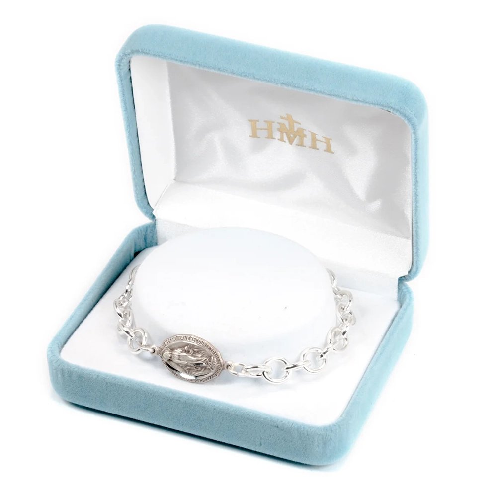 Sterling Silver Heavy Link Miraculous Medal Bracelet