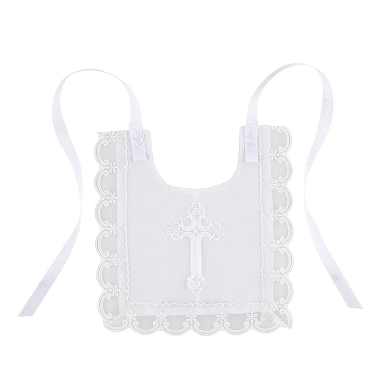 Laced-Trimmed Cross Baptismal Bib