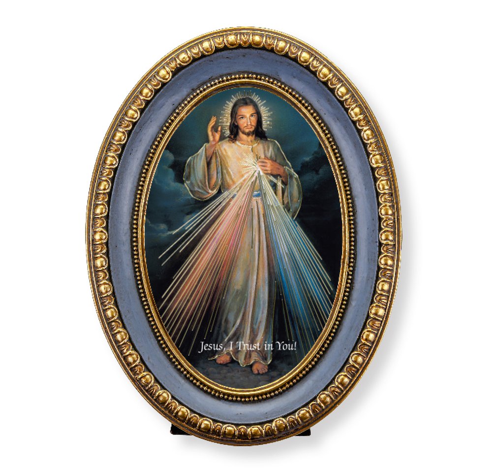 Divine Mercy Print in Blue Oval Frame - 7.5" x 5.5"
