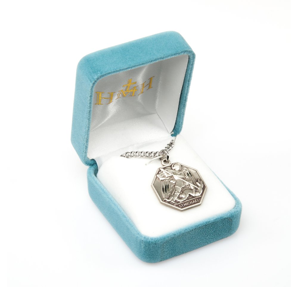 Sterling Silver Octagon St. Michael Medal Necklace