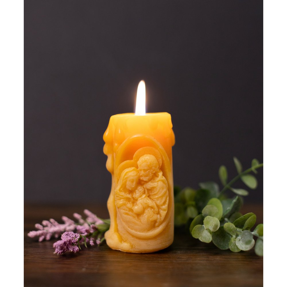 Hand-Poured Holy Family Beeswax Candle