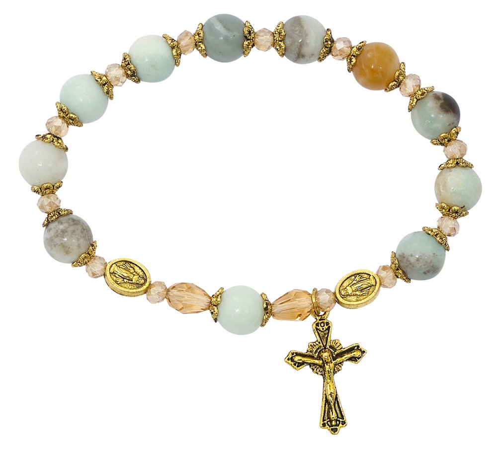 Amazonite & Crystal Stretch Rosary Bracelet