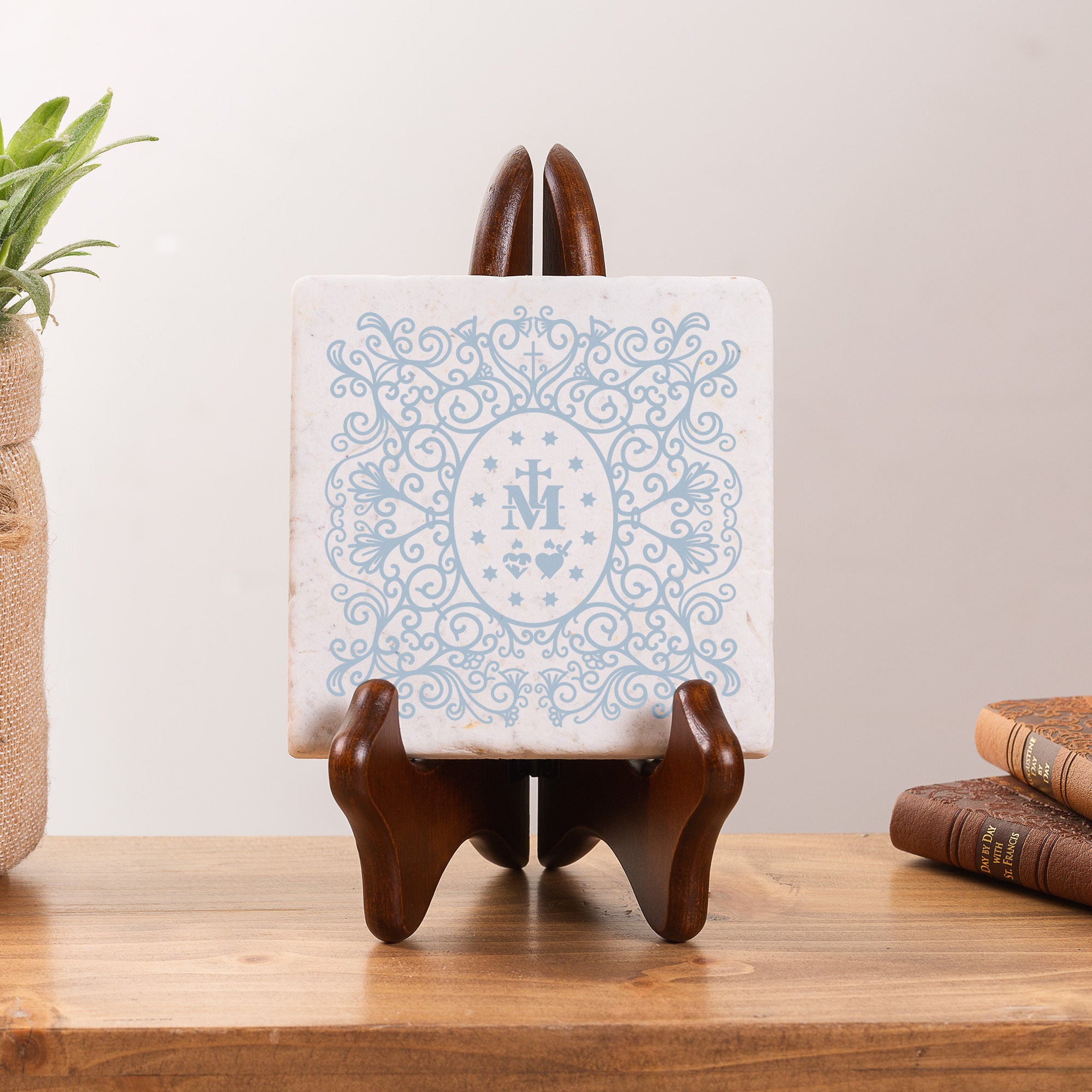 Miraculous Medal Filigree Stone Coaster