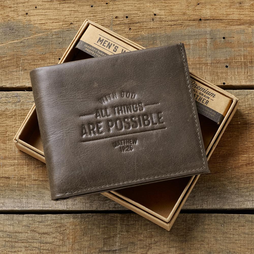 With God All Things Are Possible Brown Leather Wallet