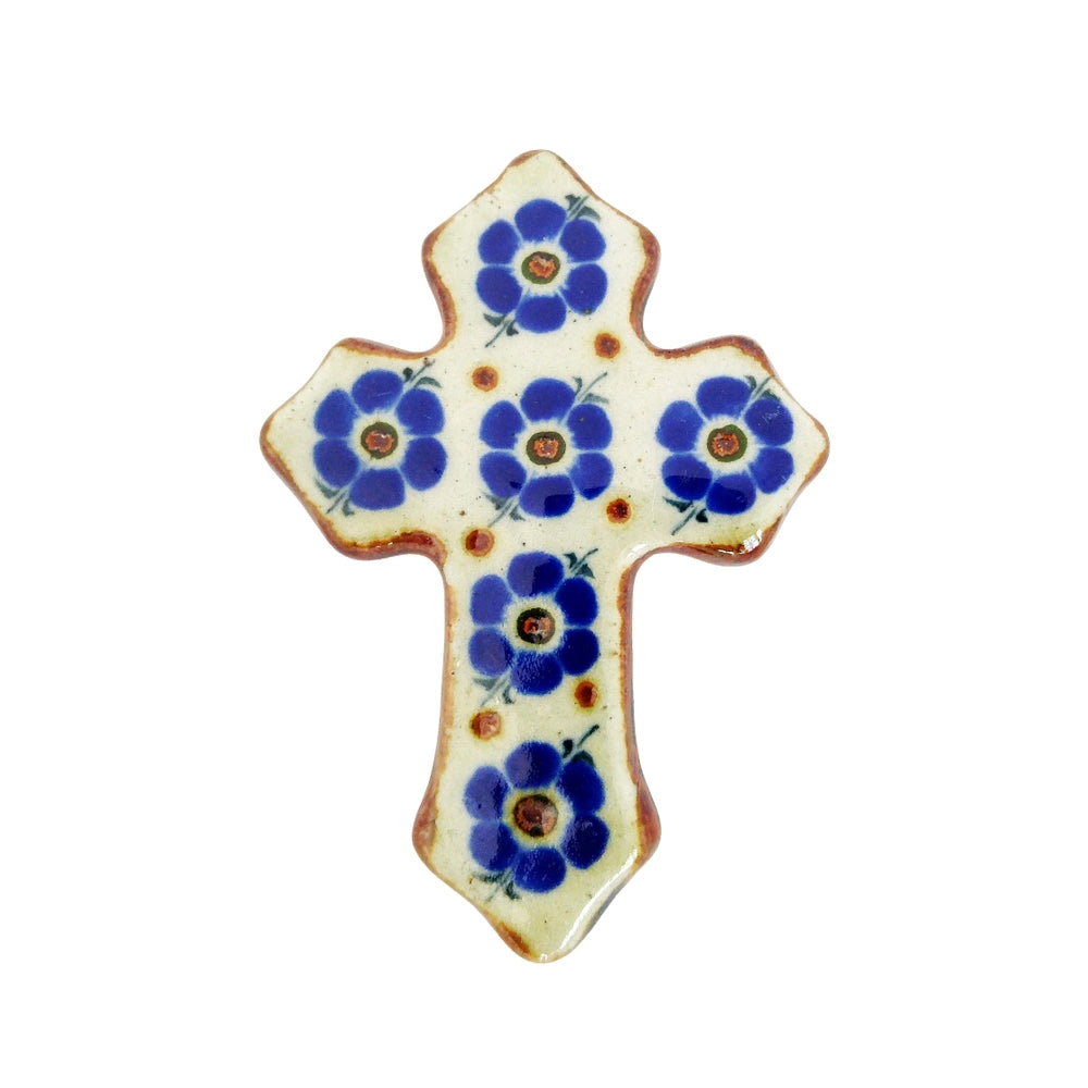 Ceramic Forget Me Not Floral Wall Cross  - 4.5"