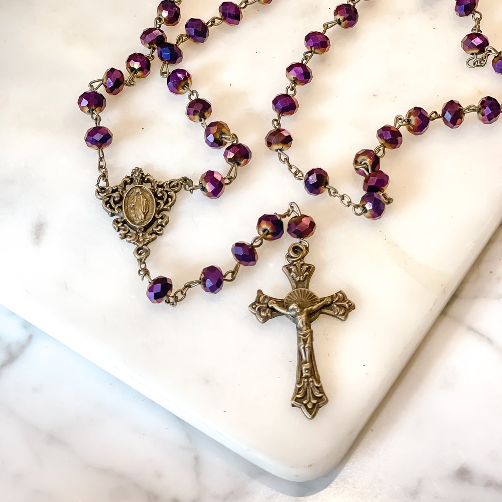 Violet Crystal & Antique Gold Miraculous Rosary
