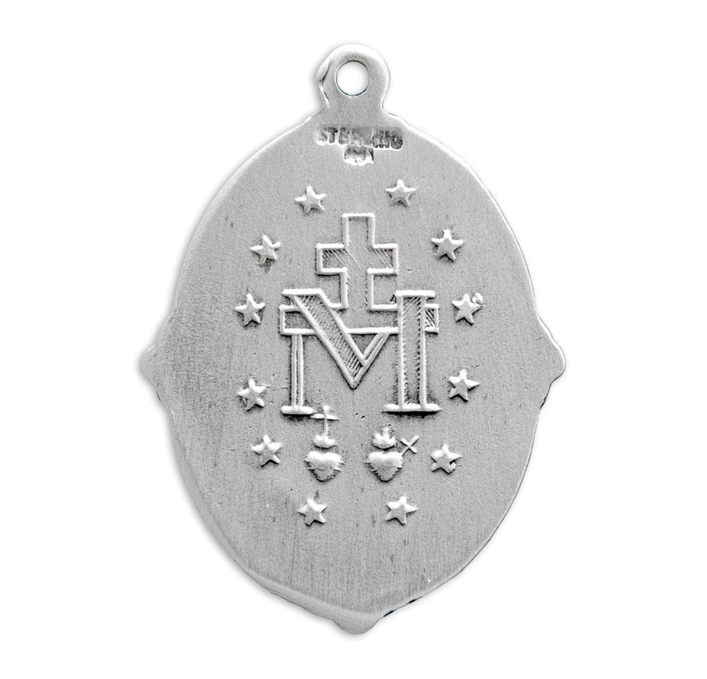 Florentine Framed Sterling Miraculous Medal Necklace