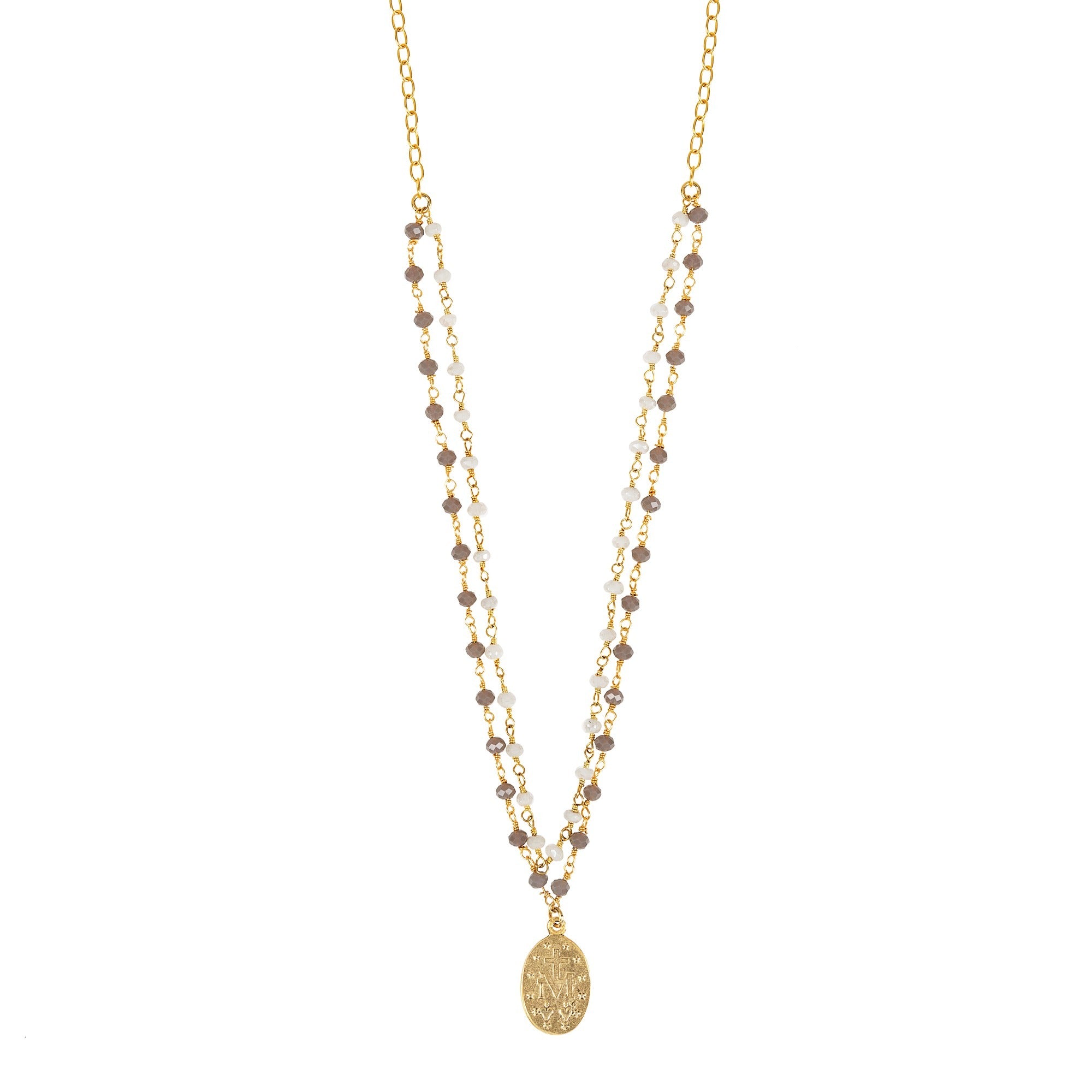 Blue and Gray Double Strand Marian Necklace