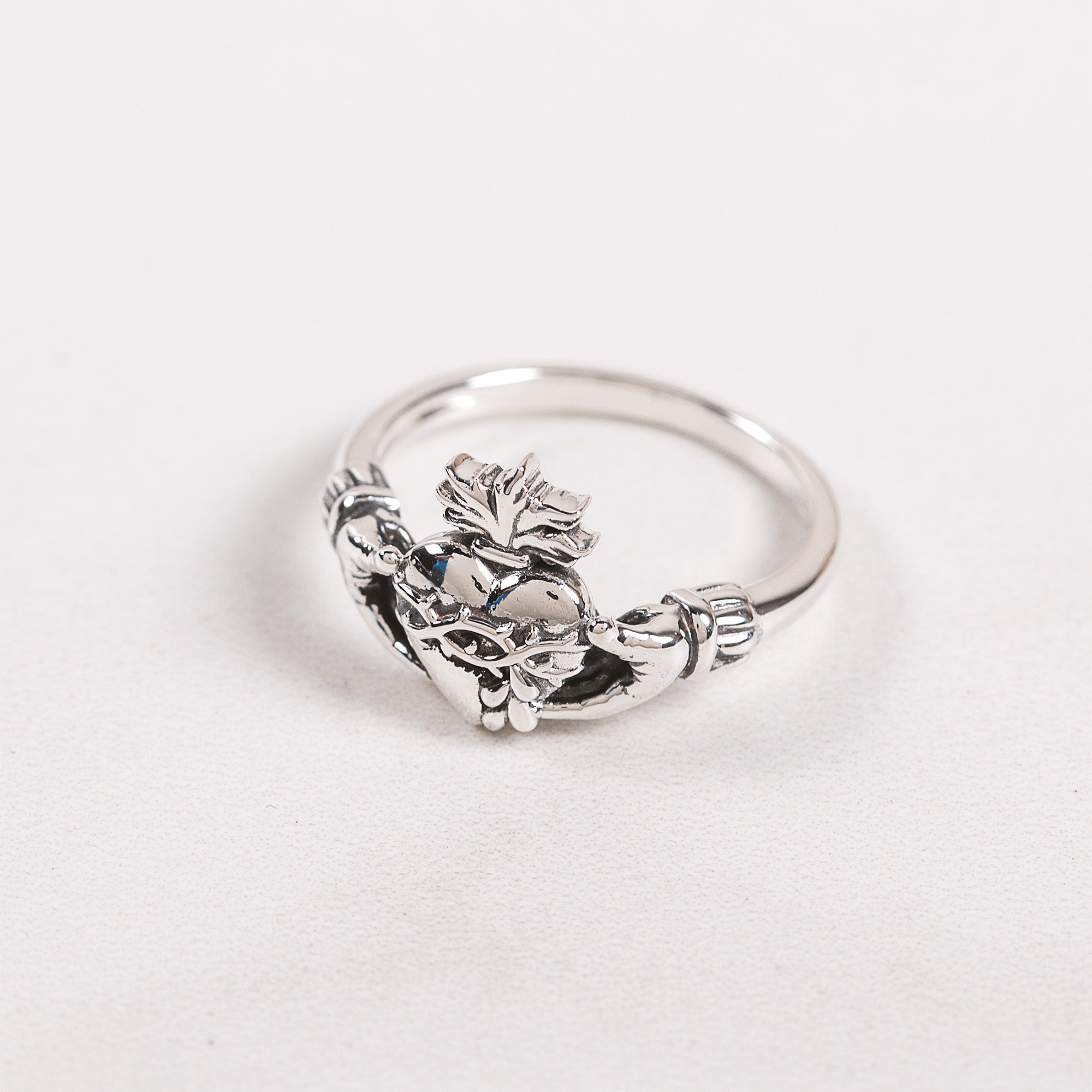 Sterling Silver Sacred Heart Claddagh Ring