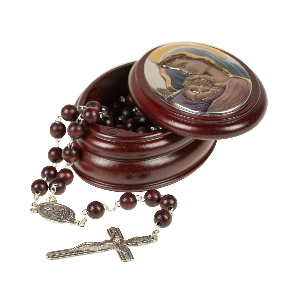 Italian Madonna & Child Rosary Box & Rosary Set