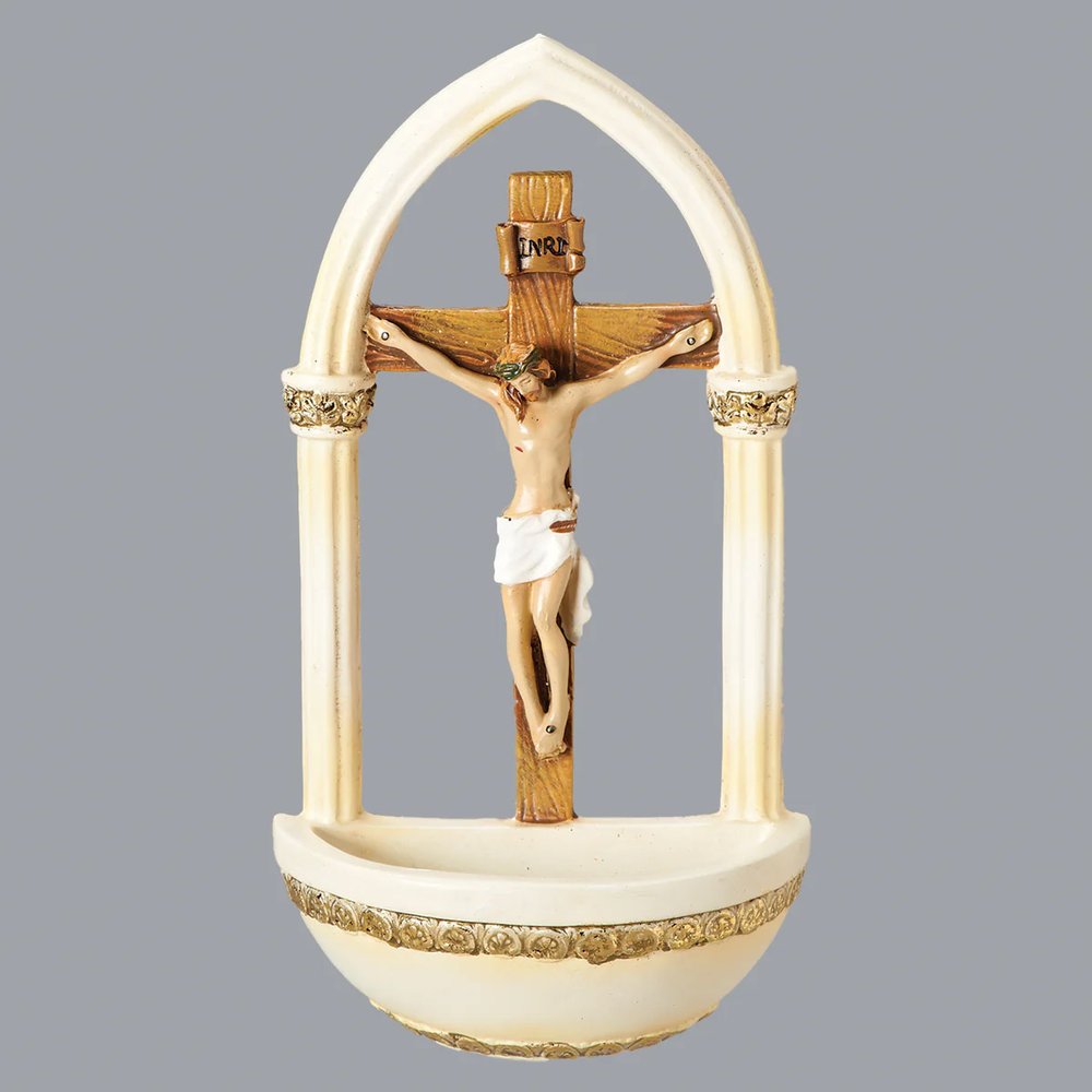 Crucifix Cathedral Holy Water Font - 7"