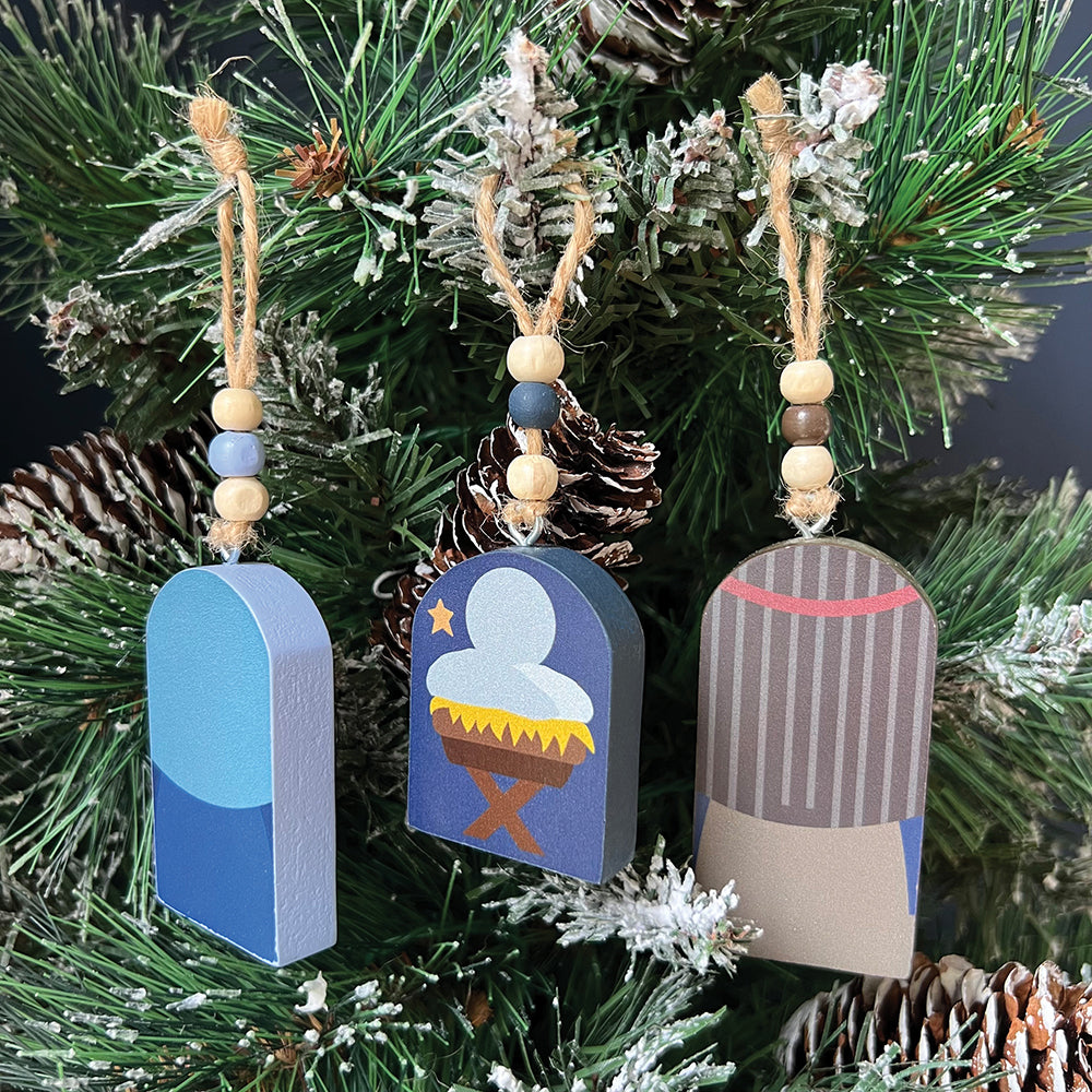 Children's Holy Family Wooden Ornament Set - 3 Pieces
