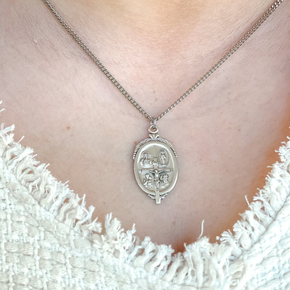 Vintage 4-Way Medal & Crucifix Necklace