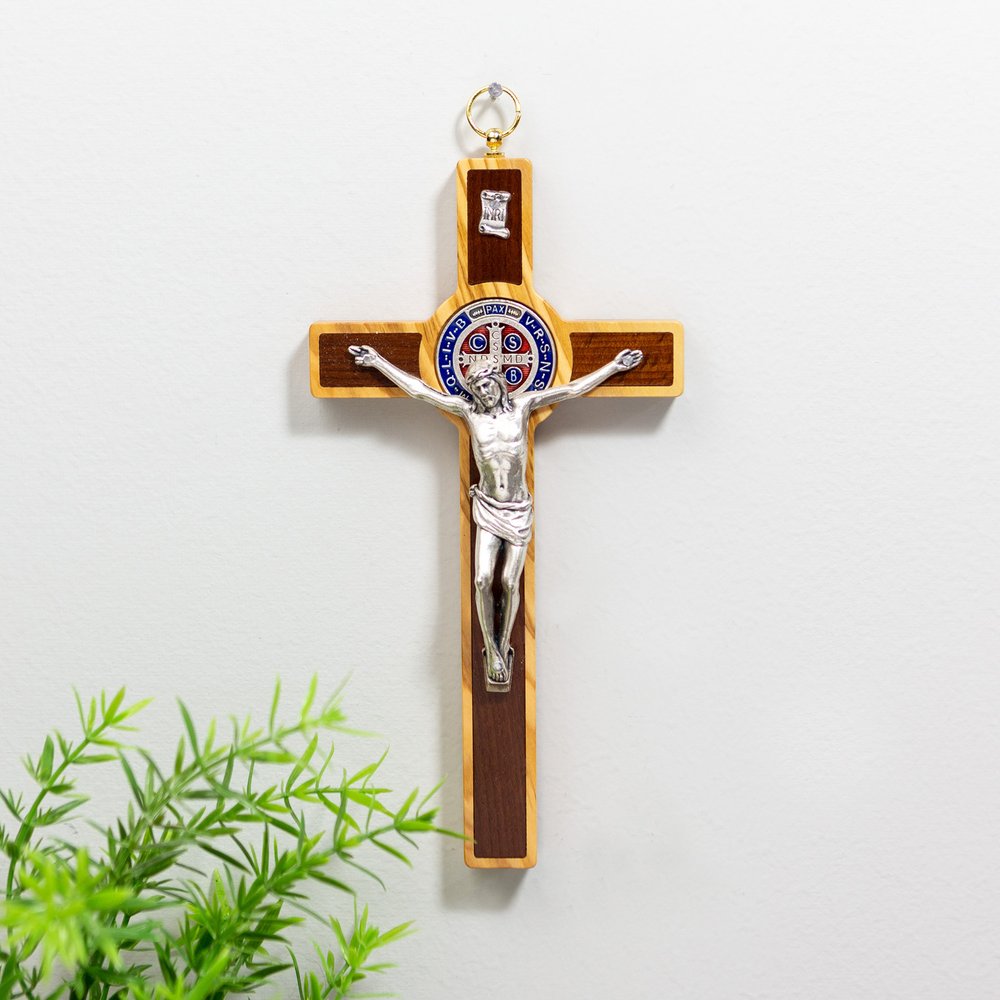 Olive Wood & Enamel St. Benedict Crucifix