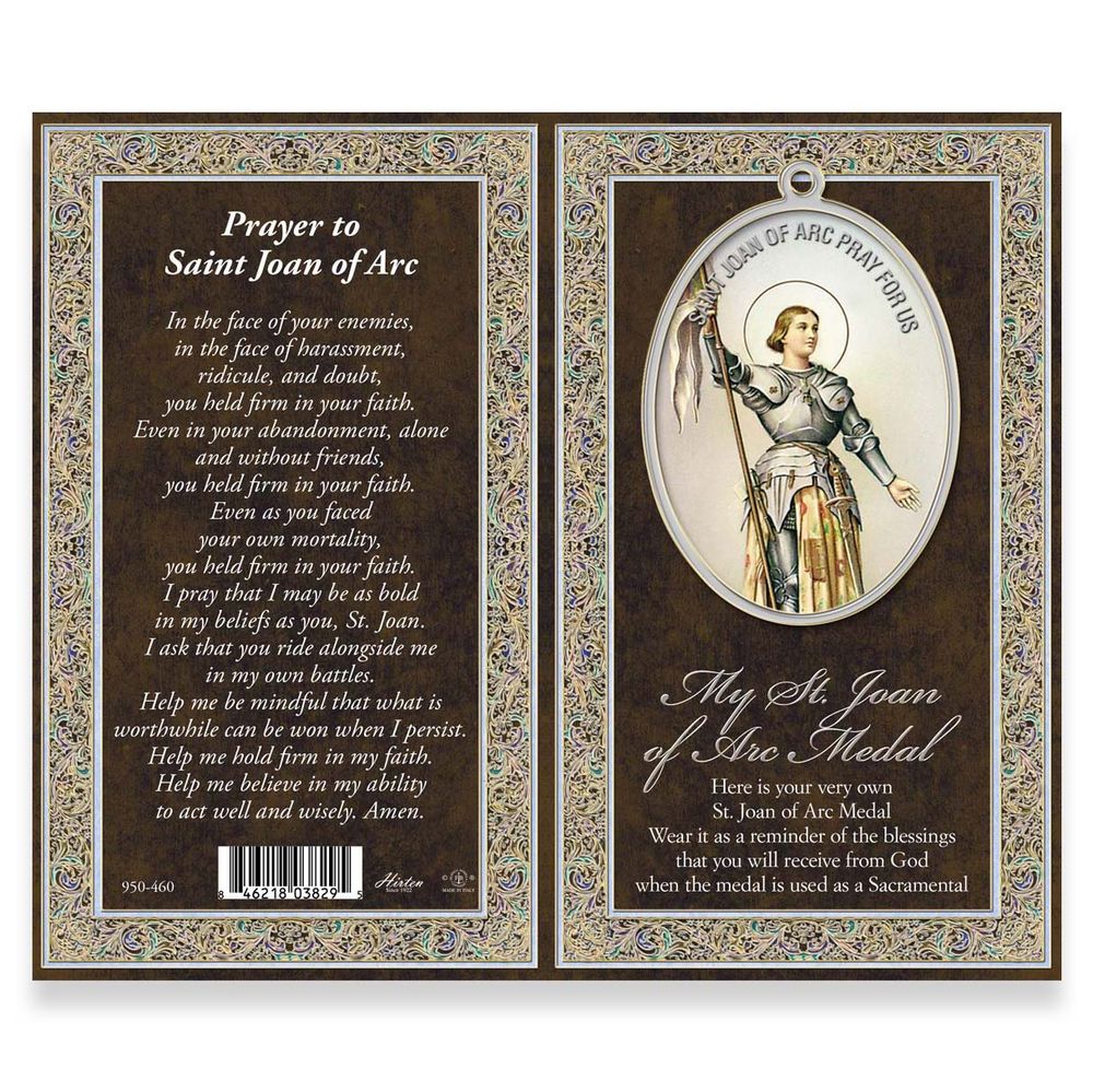 St. Joan of Arc Pewter Medal Necklace & Prayer Card Pamphlet - 18"