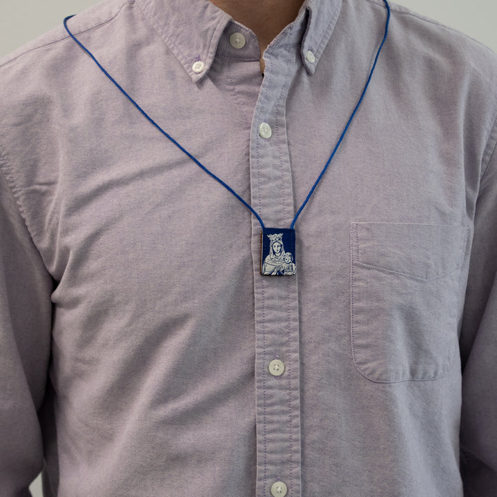 Premium Our Lady of Mt. Carmel Blue and White Scapular - 15"