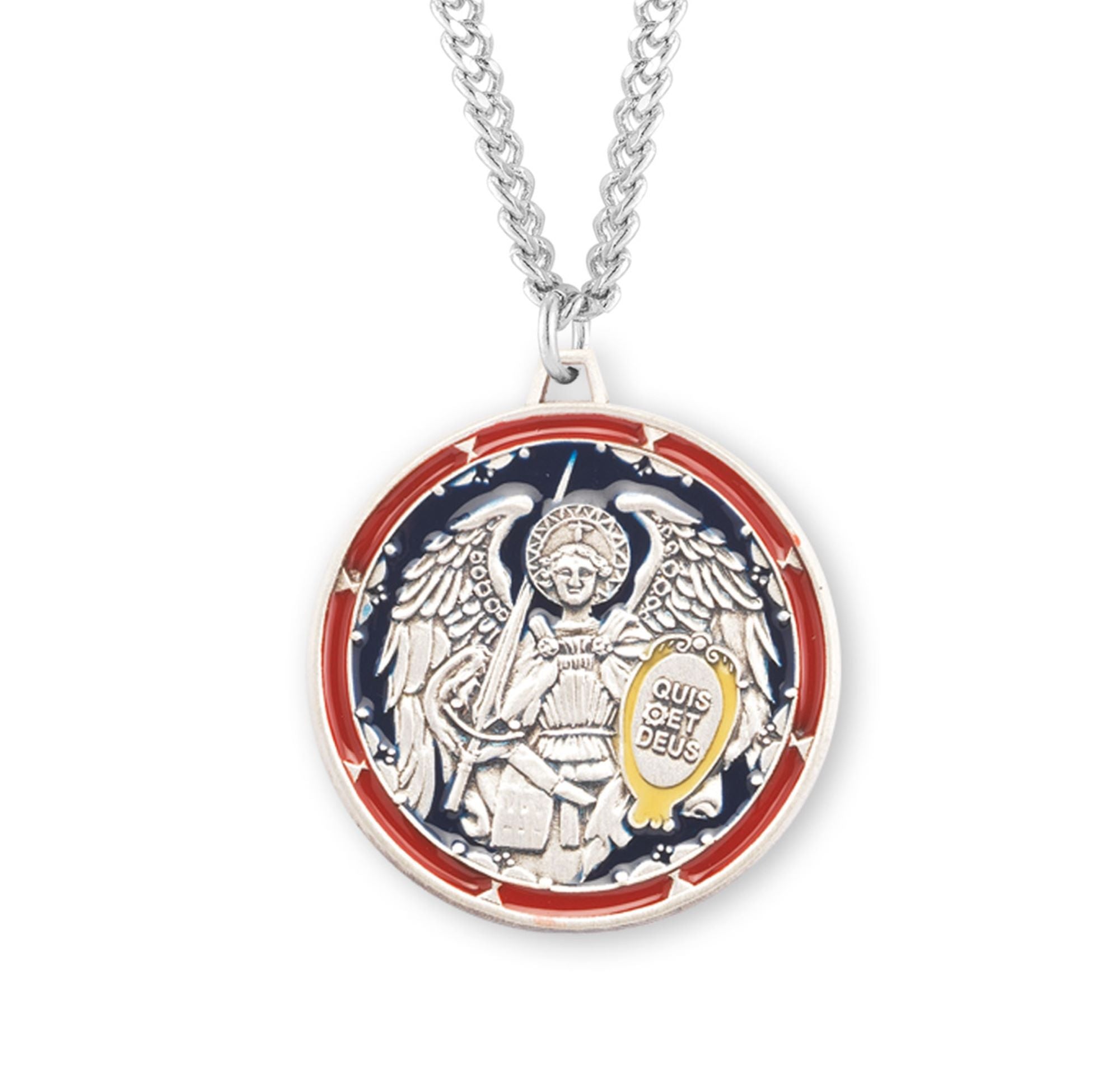 St. Michael Sterling Silver Enameled Medal Necklace