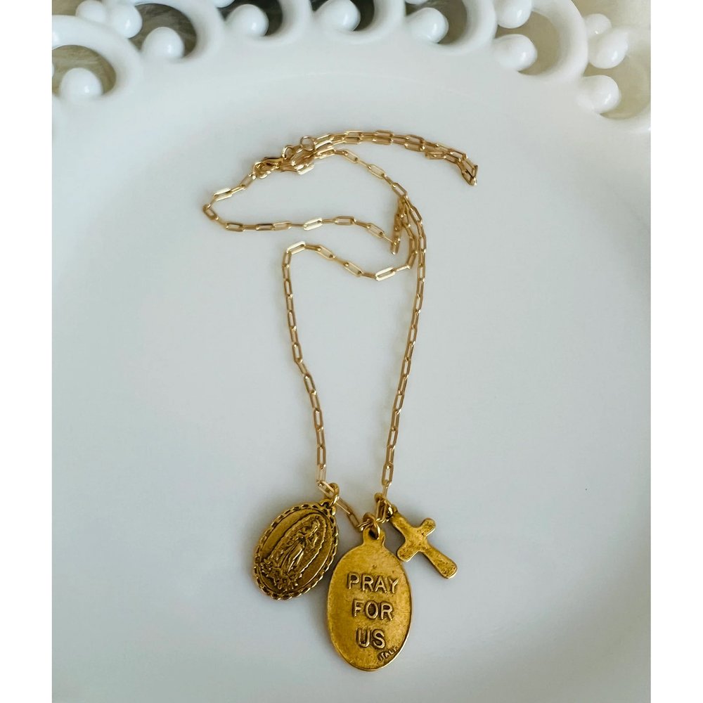 Pope Leo XIV & St. Augustine Cross Paperclip Chain Necklace