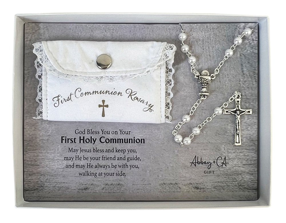 Girl's First Comunion Rosary & Lace Pouch