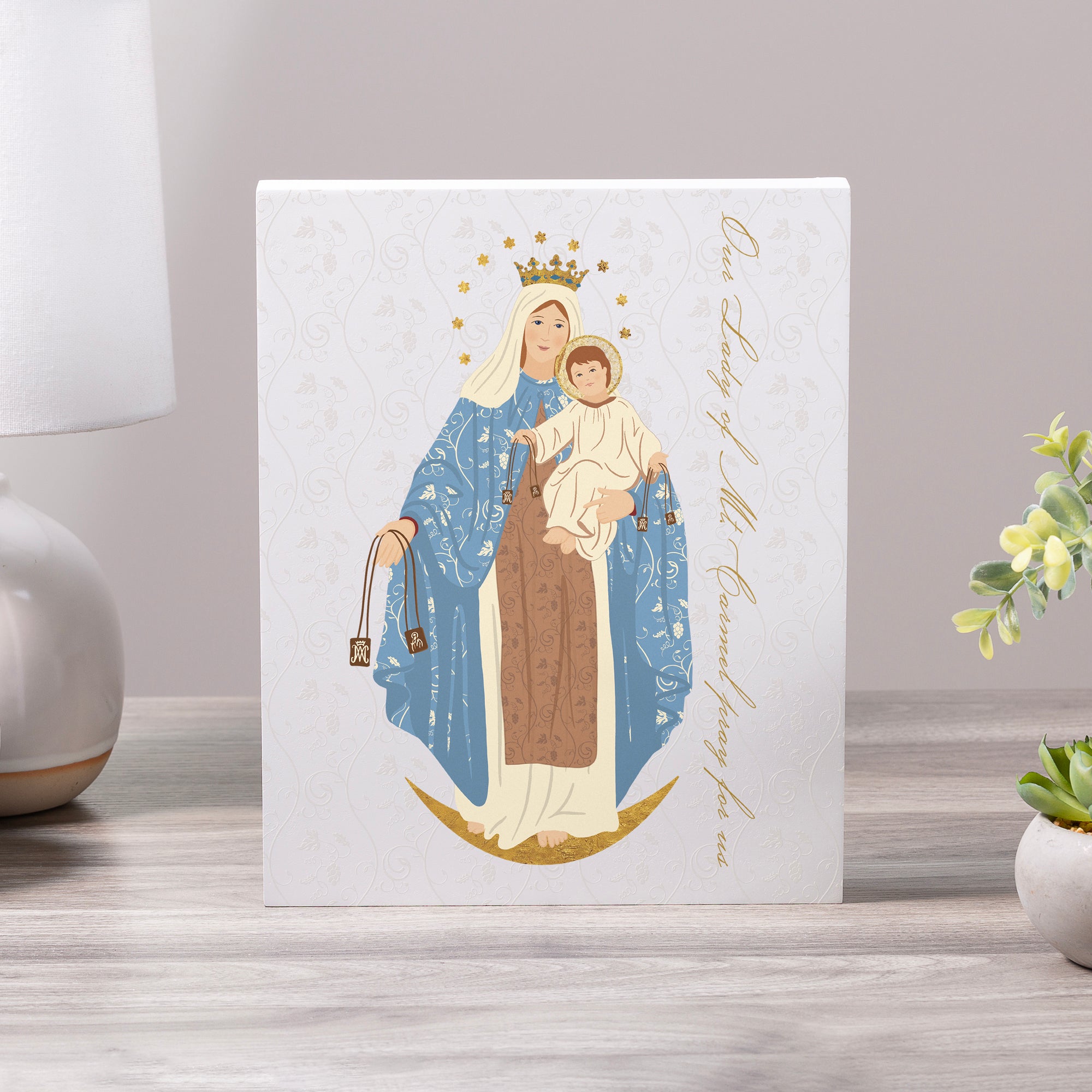 Our Lady of Mt. Carmel Toile Art Plaque - 8" x 10"
