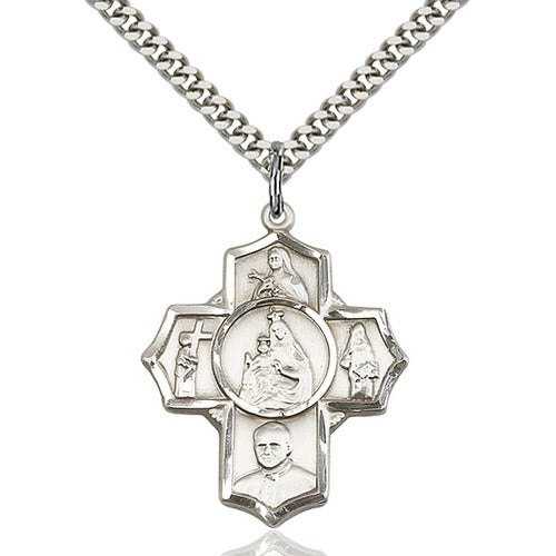 Sterling Silver Carmelite 4-Way Cross Necklace - 24"