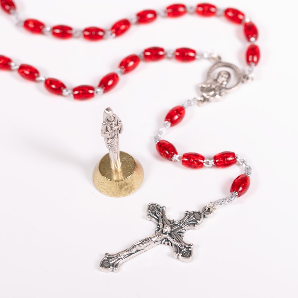 Sacred Heart of Jesus Mini Statue & Divine Mercy Rosary Set