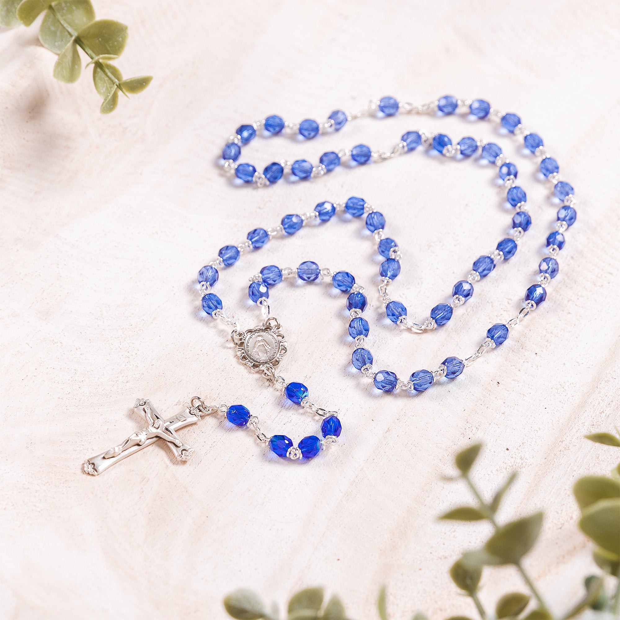 Bohemian Glass Birthstone Rosary - Sapphire / September