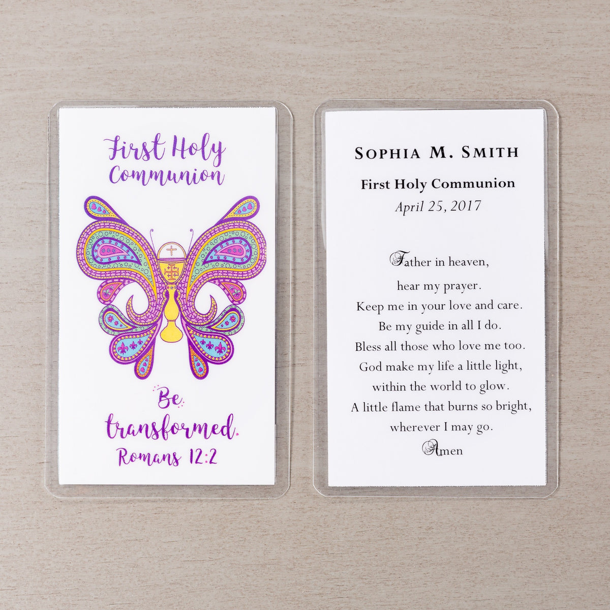Be Transformed First Holy Communion Personalized Prayer Card for Girls