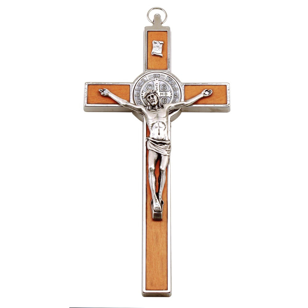 St. Benedict Crucifix, Wood Inlay - 7 inch | The Catholic Company®