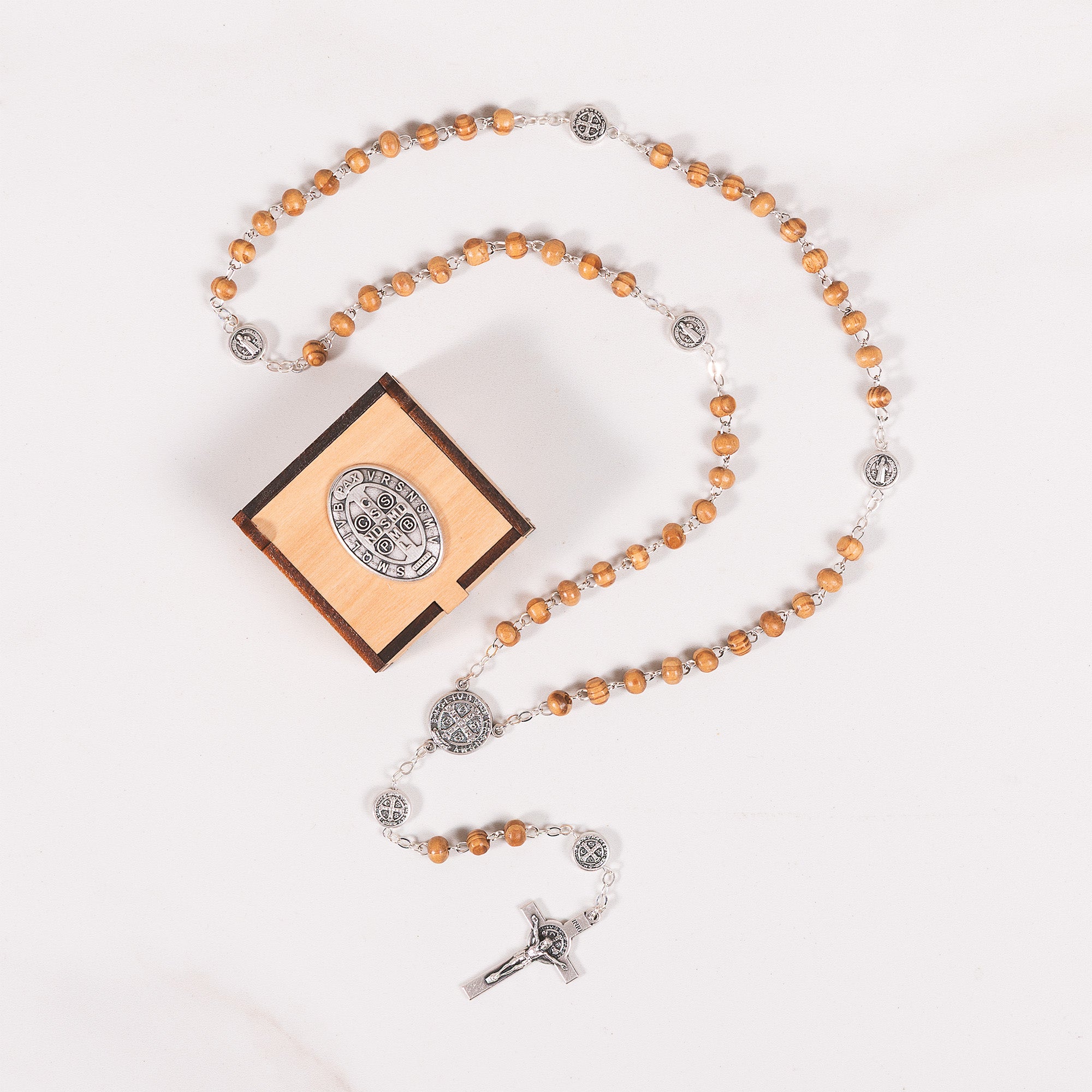 Italian Wood Rosary & St. Benedict Rosary Box