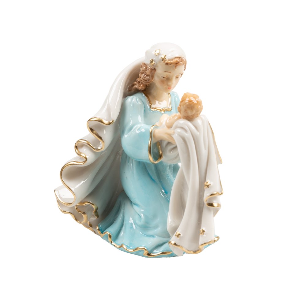 Italian Kneeling Madonna & Child Figurine in Color- 4"