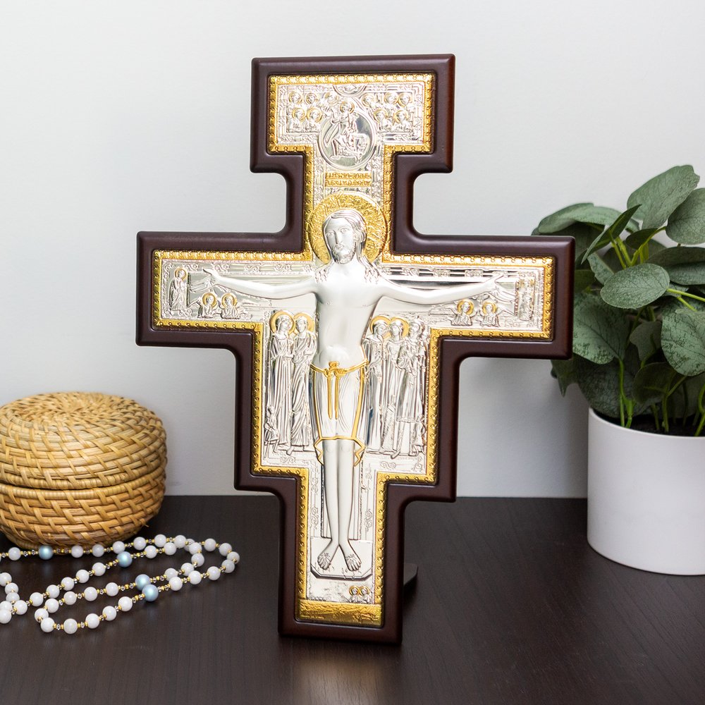 San Damiano Crucifix with Silver & Gold Accents - 12.5"