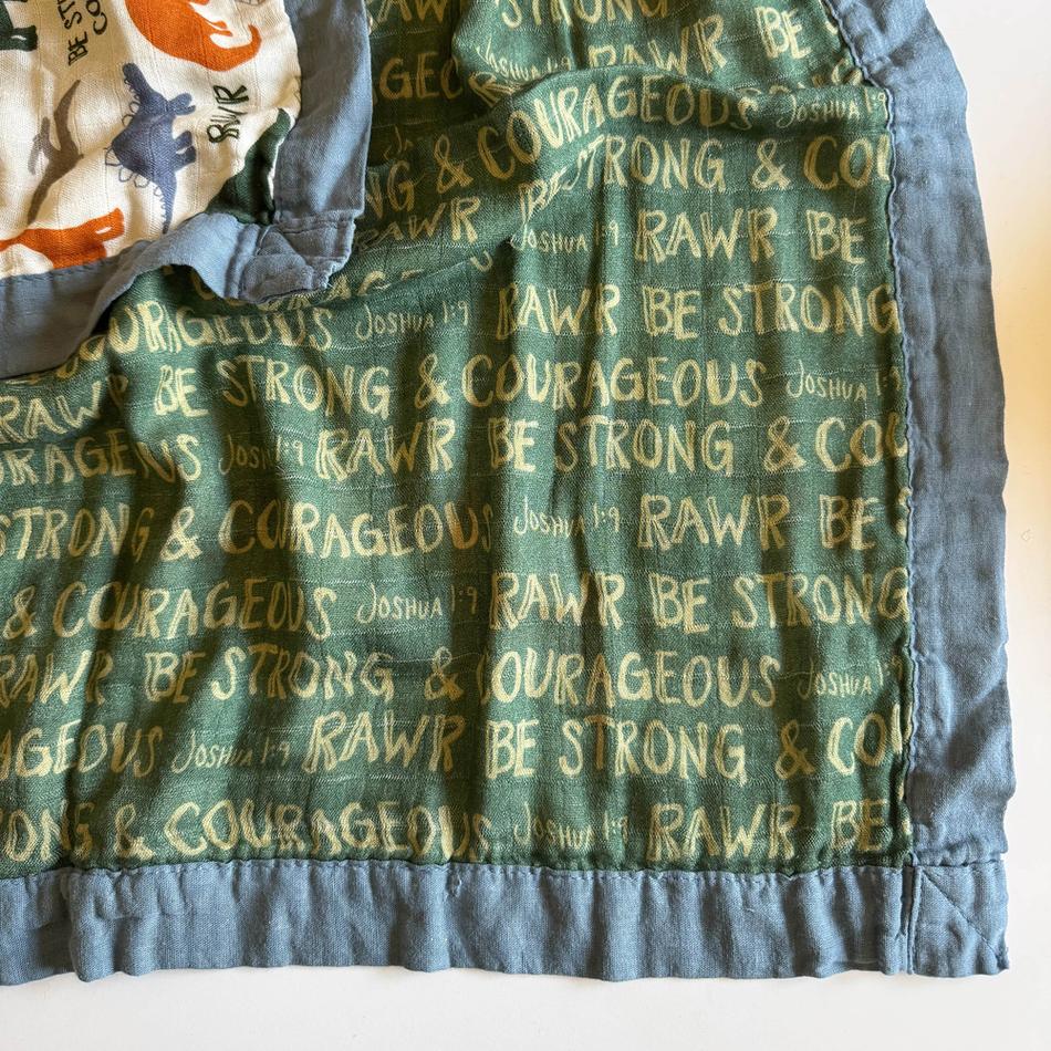 Dinosaurs "Be Strong and Courageous" Luxury Muslin Kids Blanket