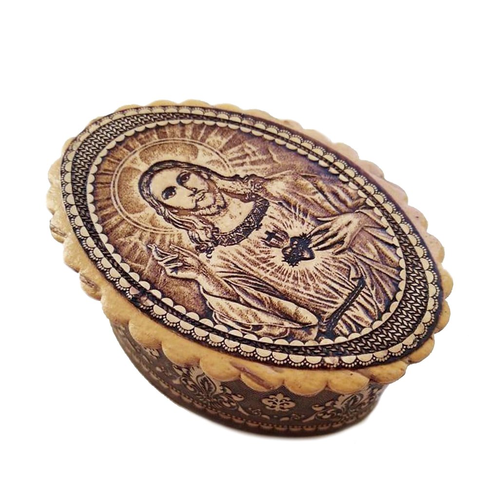 Russian Birch Wood Style Sacred Heart Rosary Box