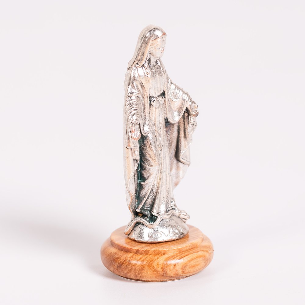 Our Lady of Grace or Our Lady of the Miraculous Medal Figurine on Olive Wood Base - 2.64"