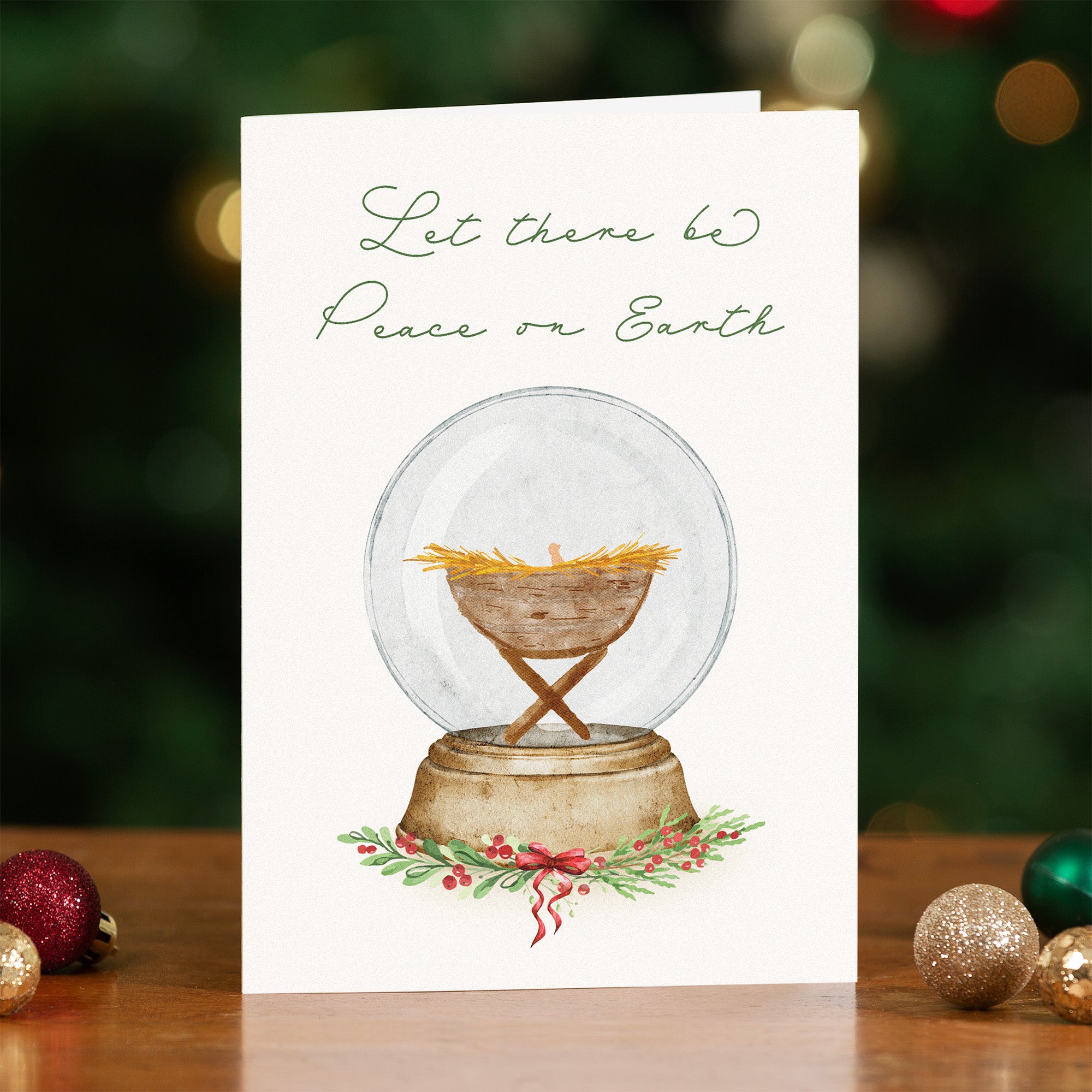 Newborn King in the Manger Snow Globe Christmas Cards - Set of 20