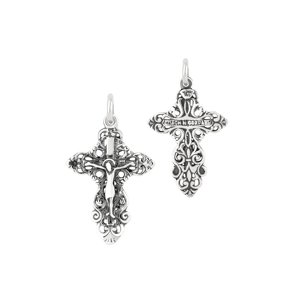 Sterling Silver Byzantine Heirloom Crucifix Pendant - .75"