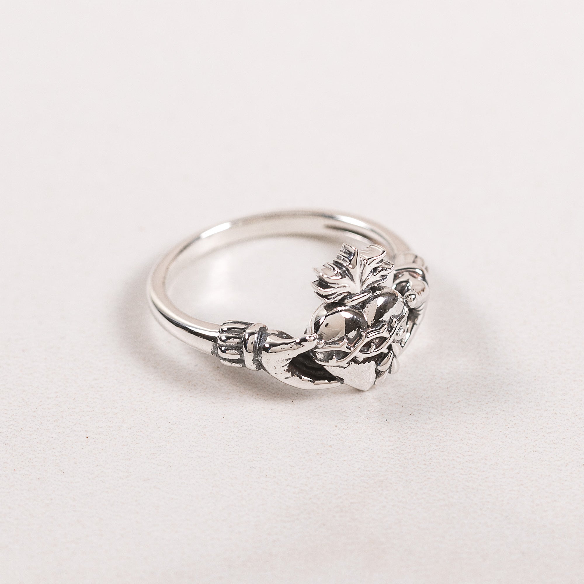 Sterling Silver Sacred Heart Claddagh Ring